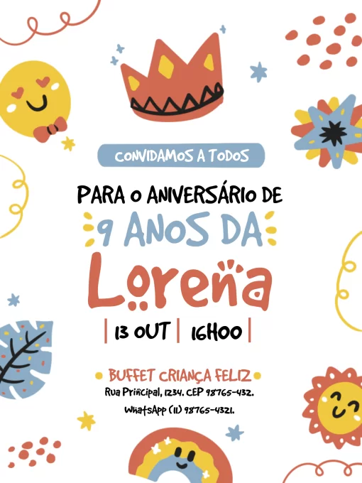 Convite De Aniversário 9 Anos Colorido Edite Online