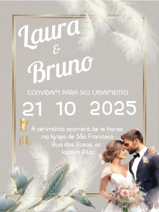 Fazer Modelos De Convite Digital Para Editar Casamento Casal Pena