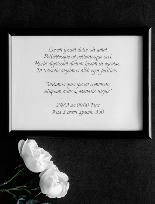 Editar e Baixar Convite Luto Flores Brancas, luto, flores, quadro, carta, velório, funeral, falecimento, online, digital, personalizado, whatsapp