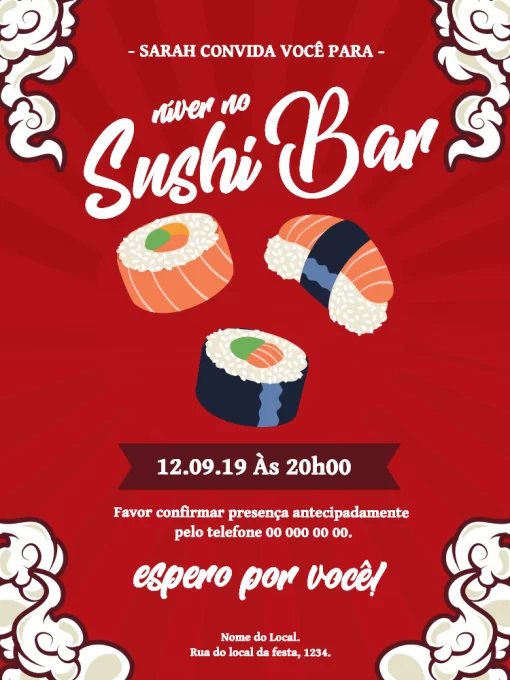 Convite Aniversário Sushi Convite Aniversário Sushi