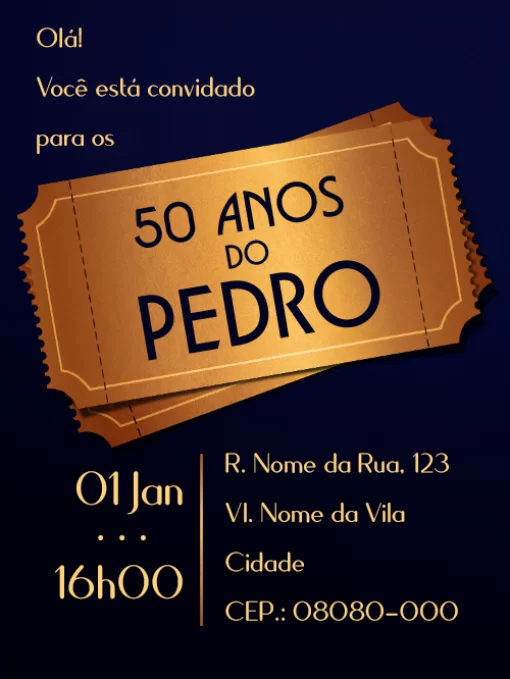 Convite De Aniversário 50 Anos Escuro Edite Online