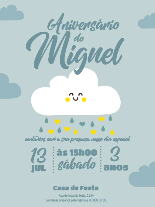 Convite Aniversário Chuva de Amor Menino Edite Online