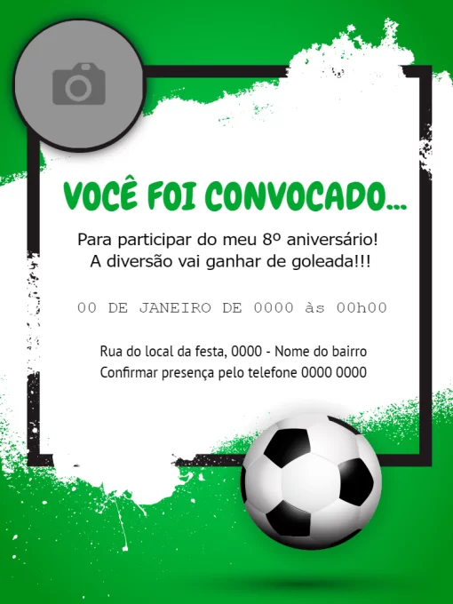 Convite futebol - Edite grátis com nosso editor online