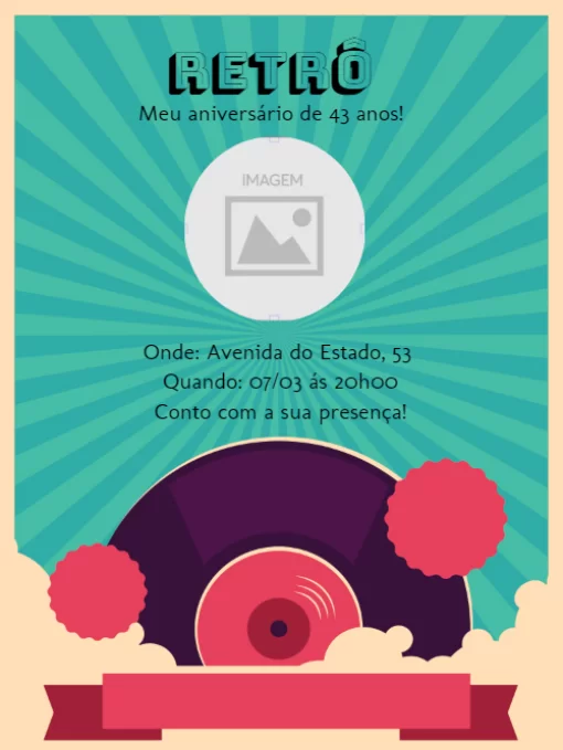 Modelo de convite - aniversário festa retro