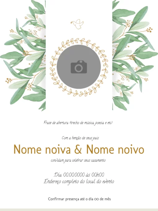 Convite de casamento - casal de pombos com alianças - Edite grátis com  nosso editor online