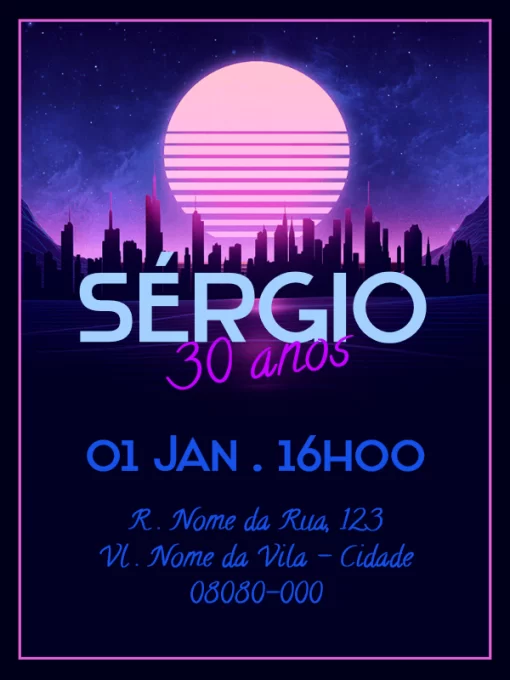 Modelo de convite - aniversário virtual 30 anos retrô