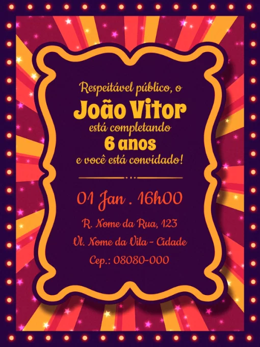 Convite de aniversário virtual infantil - circo Convite de aniversário virtual infantil - circo