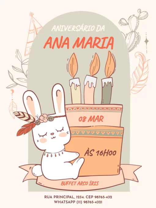 Modelo de convite - aniversário infantil feminino coelhinha rústico