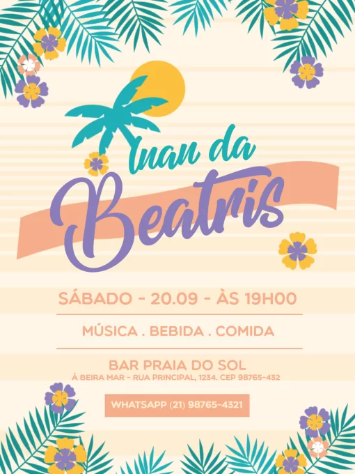 Modelo de convite - festa adulto luau praia