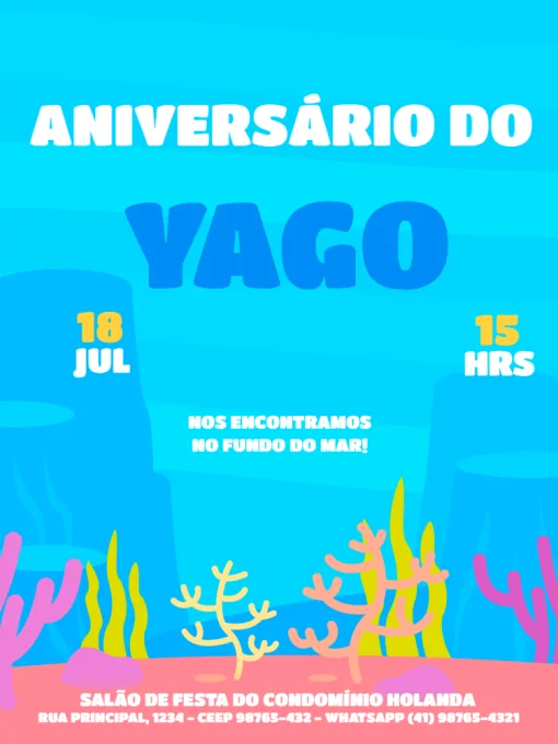 Modelo de convite - infantil fundo do mar menino