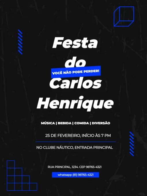 Modelo de convite - para festa moderno masculino