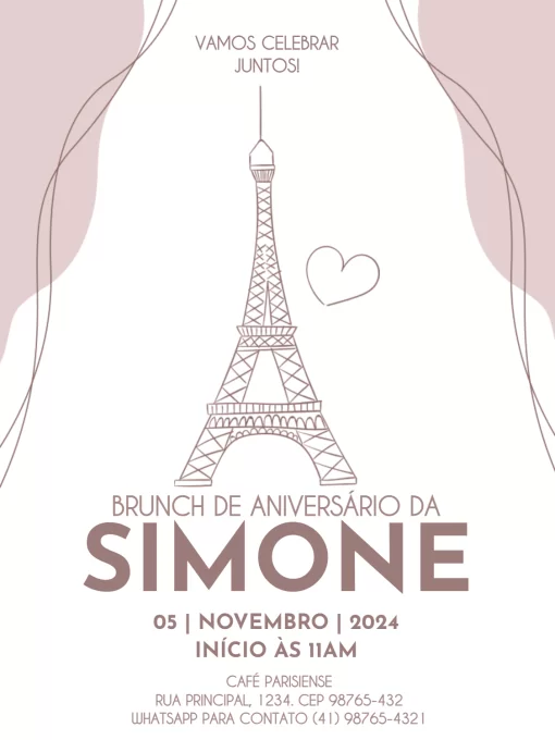 Modelo de convite - aniversário adulto feminino parisiense romântico