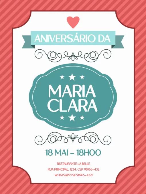 Modelo de convite - aniversário adulto feminino parisiense listrado