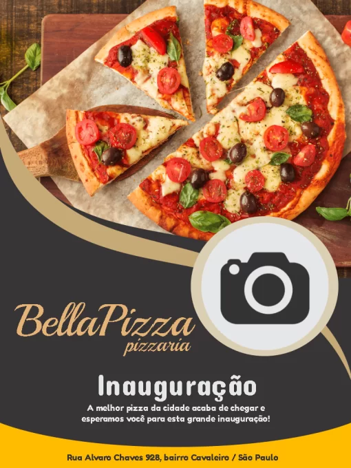 Editar e Baixar Convite Inauguração Pizzaria, pizza, foto, janta, comemoração, celebração, online, digital, personalizado, whatsapp, divulgação, propaganda