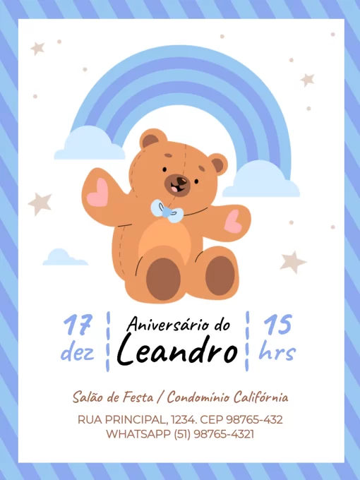 Convite De Aniversário Infantil Masculino Ursinho Azul Convite De Aniversário Infantil Masculino Ursinho Azul