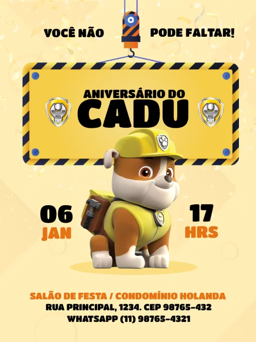 Convite de aniversário patrulha canina Edite Online