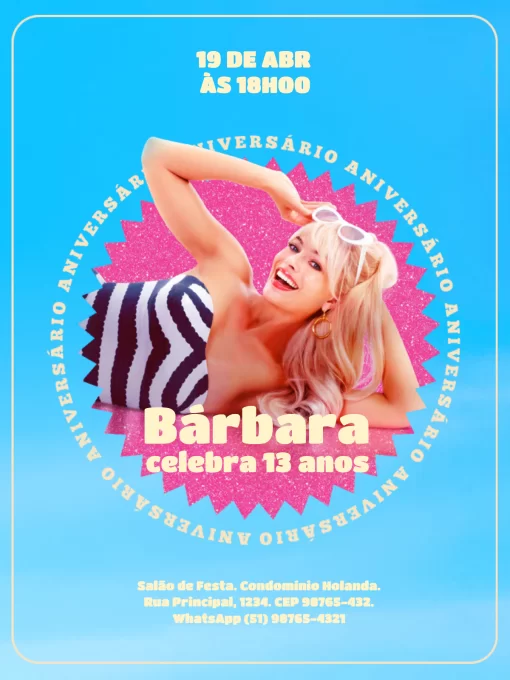 Convite de Aniversário Barbie 08 - Edite grátis com nosso editor