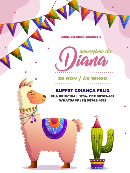 Convite De Aniversário Infantil Lhama Bandeira Convite De Aniversário Infantil Lhama Bandeira