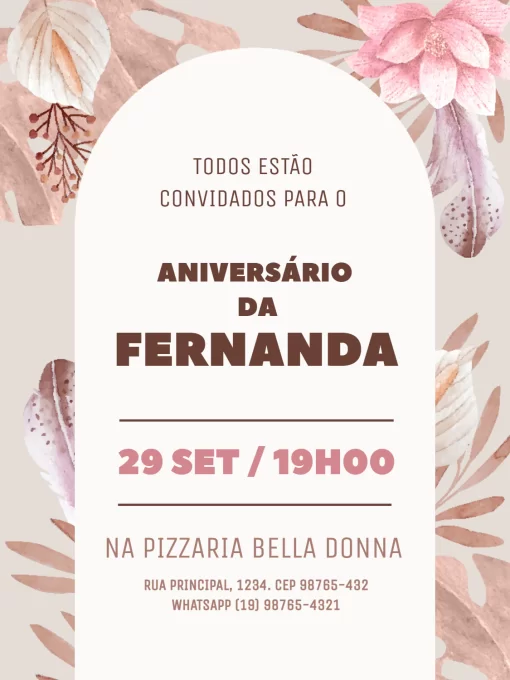 Convite De Aniversário Adulto Feminino Floral Rosa Convite De Aniversário Adulto Feminino Floral Rosa