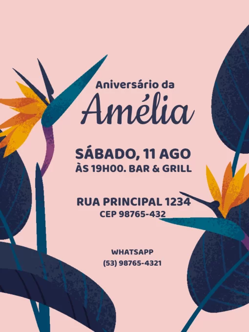 Convite De Aniversário Adulto Feminino Rosa Floral Convite De Aniversário Adulto Feminino Rosa Floral