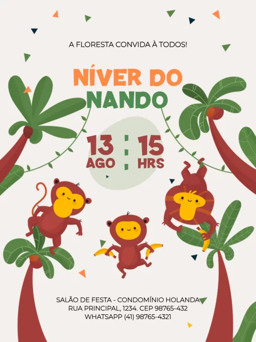 Modelo de convite - aniversário infantil masculino macaquinho claro