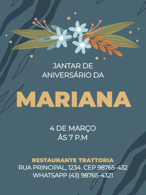 Convite De Aniversário Adulto Feminino Escuro Azul Convite De Aniversário Adulto Feminino Escuro Azul