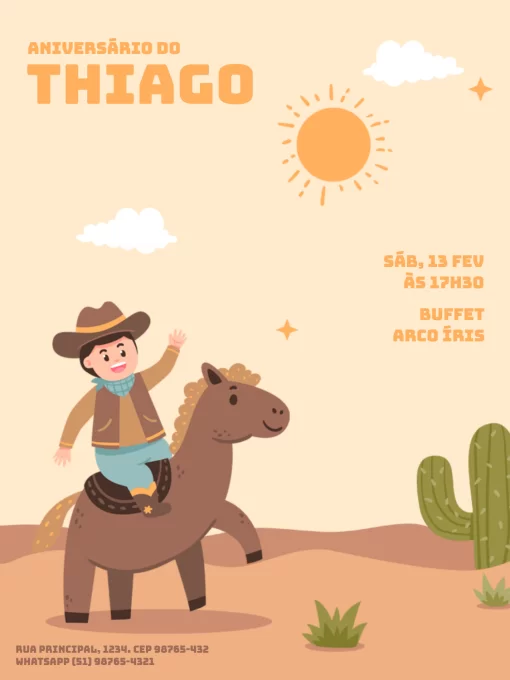 Modelo de convite - aniversário infantil cowboy menino deserto