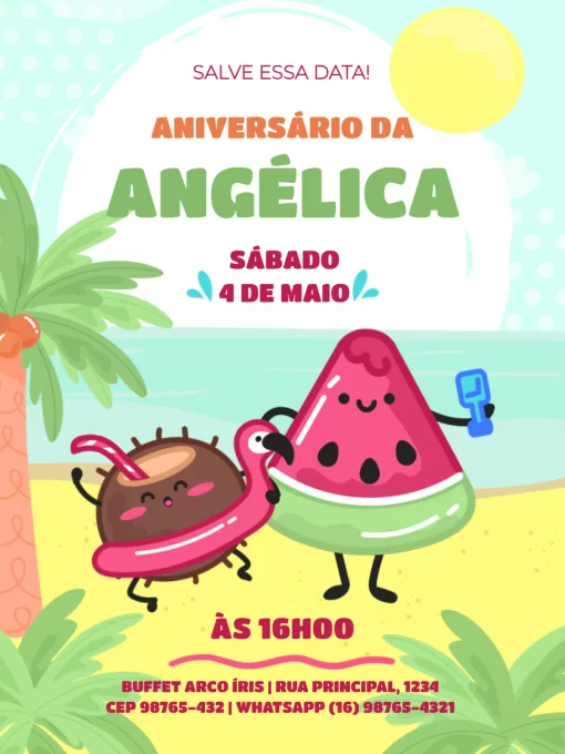 Modelo de convite - aniversário infantil fruta praia