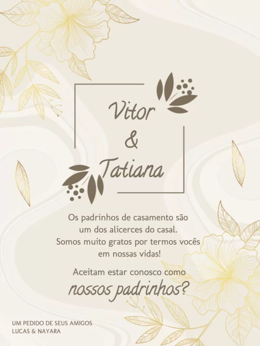 Convite para Padrinhos de Casamento Simples Convite De Casamento