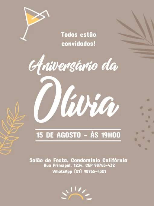 Modelo de convite - aniversário adulto feminino marrom