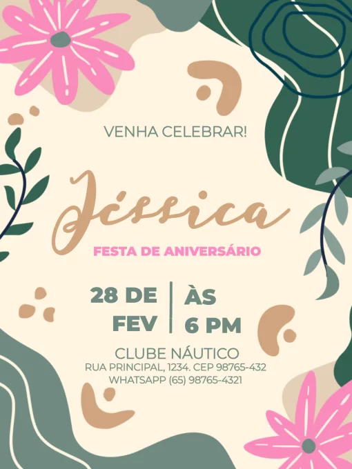 Modelo de convite - aniversário adulto feminino delicado