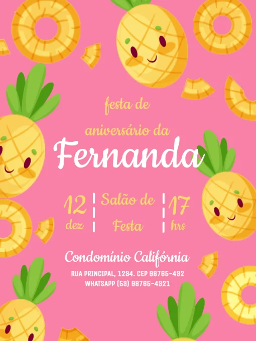 Convite De Aniversário Infantil Fruta Abacaxi Convite De Aniversário Infantil Fruta Abacaxi