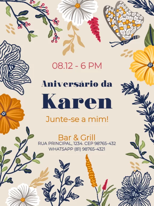 Convite De Aniversário Adulto Feminino Floral Colorido Convite De Aniversário Adulto Feminino Floral Colorido