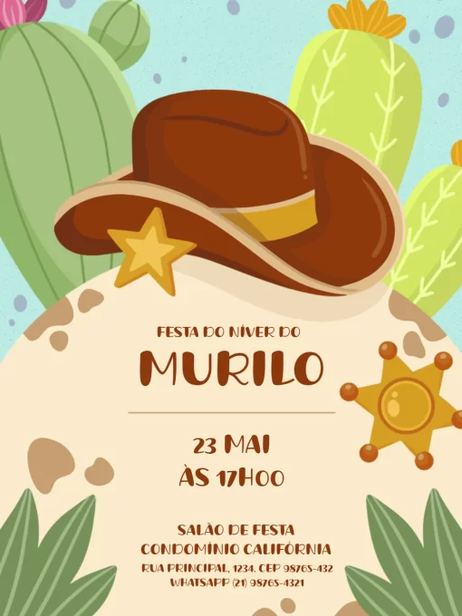 Convite De Aniversário Infantil Cowboy Chapéu Convite De Aniversário Infantil Cowboy Chapéu