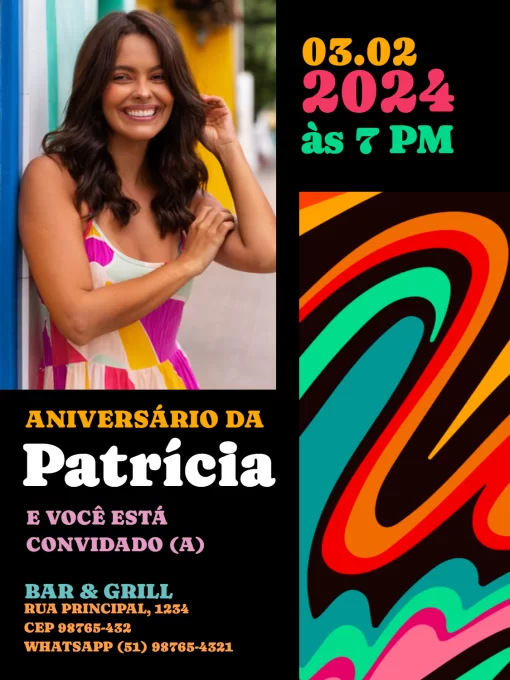 Modelo de convite - aniversário adulto feminino moderno com foto