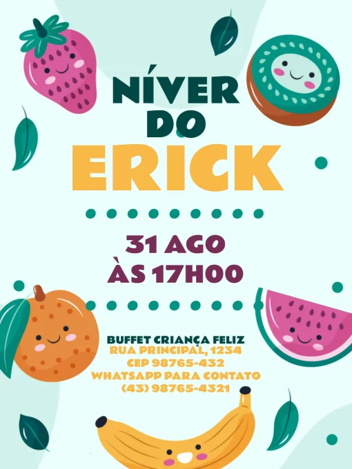 Convite De Aniversário Infantil Fruta Verde Convite De Aniversário Infantil Fruta Verde