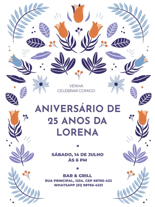 Convite De Aniversário Adulto Feminino Claro Floral Convite De Aniversário Adulto Feminino Claro Floral