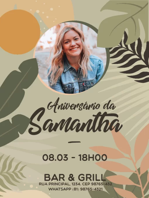 Convite De Aniversário Adulto Feminino Folhagem Com Foto Convite De Aniversário Adulto Feminino Folhagem Com Foto