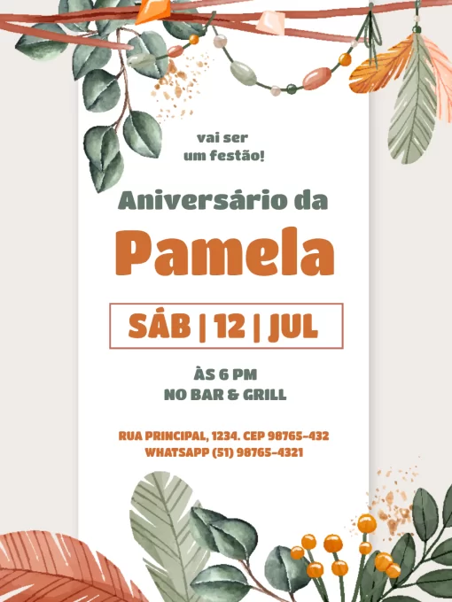 Modelo de convite - aniversário adulto feminino boho