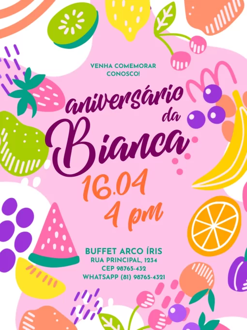 Convite De Aniversário Infantil Fruta Rosa Convite De Aniversário Infantil Fruta Rosa