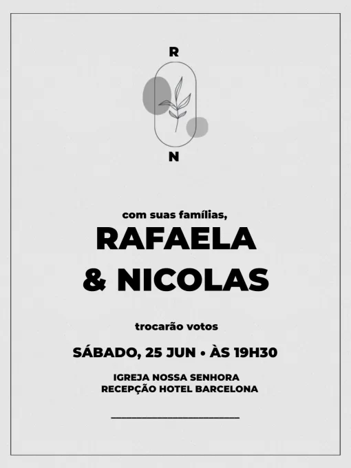 Modelo de convite - casamento simples e barato cinza