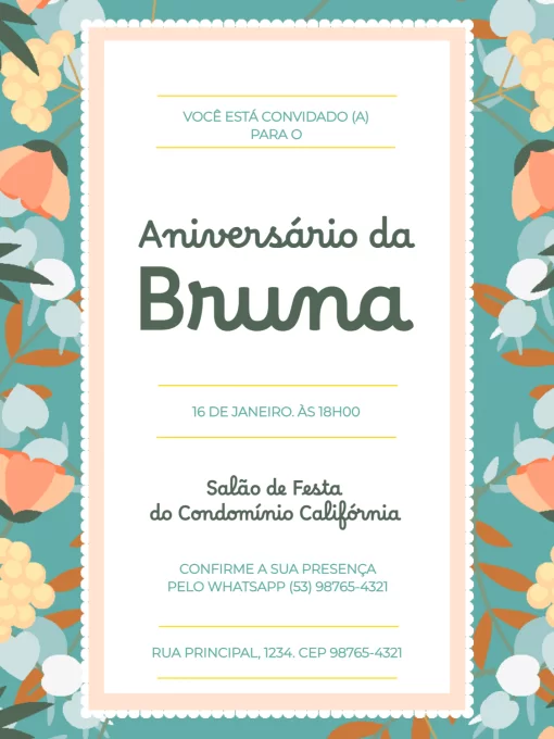 Convite De Aniversário Adulto Feminino Floral Azul Convite De Aniversário Adulto Feminino Floral Azul