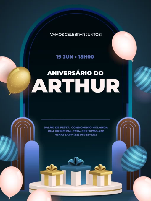 Modelo de convite - aniversário adulto masculino escuro festivo