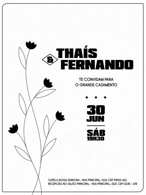 Modelo de convite - casamento simples e barato preto branco
