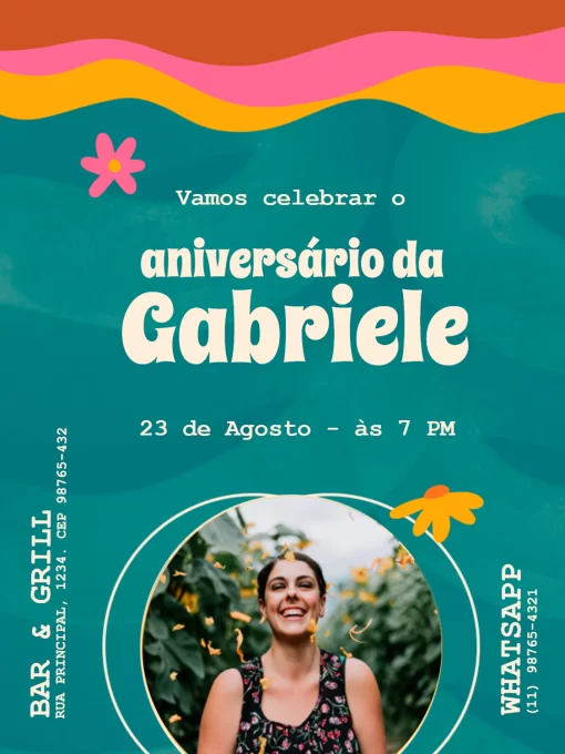 Convite De Aniversário Adulto Feminino Hippie Com Foto Convite De Aniversário Adulto Feminino Hippie Com Foto