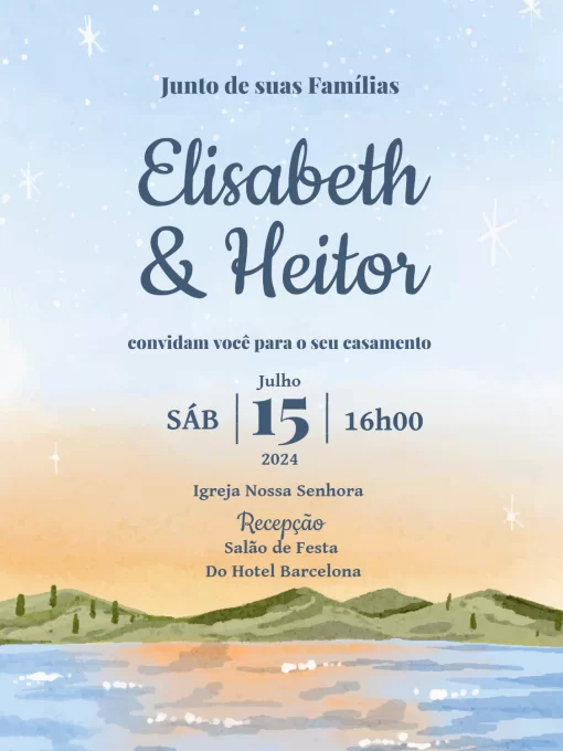 Modelo de convite - casamento praiano romântico