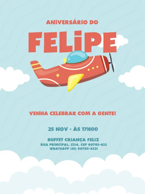 Modelo de convite - aniversário infantil masculino avião vermelho