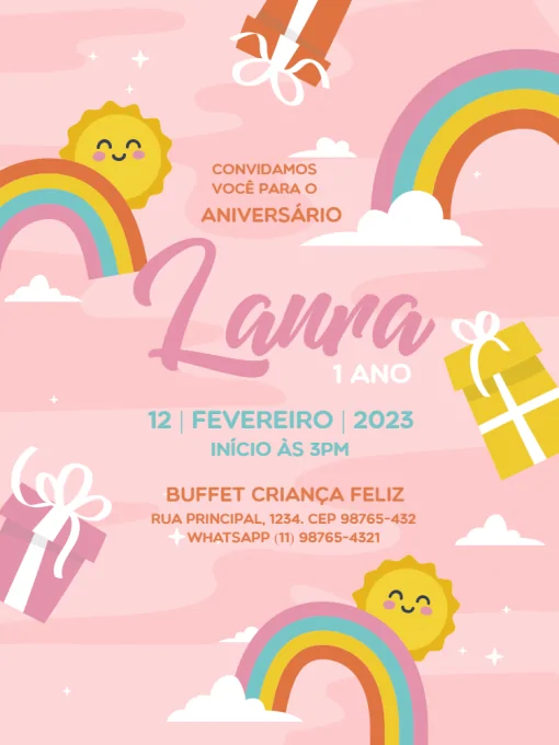 Convite aniversário infantil Rosa Convite aniversário infantil Rosa