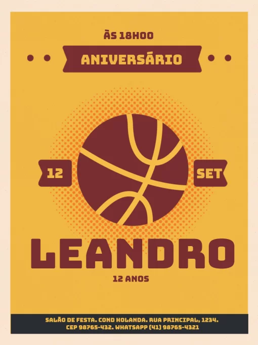 Modelo de convite - aniversário basquete amarelo