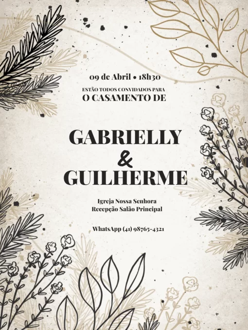 Modelo de convite - casamento rústico claro e floral